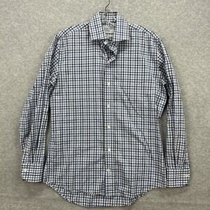 Ledbury Shirt Mens 15.5‎ Blue White Gingham Check Long Sleeve Button Up Slim Fit